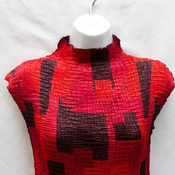 Vgt Rafael Y2K Blood Red Goth Crinkle Sleeveless Mock Neck Stretch Top Size S - Picture 2 of 9